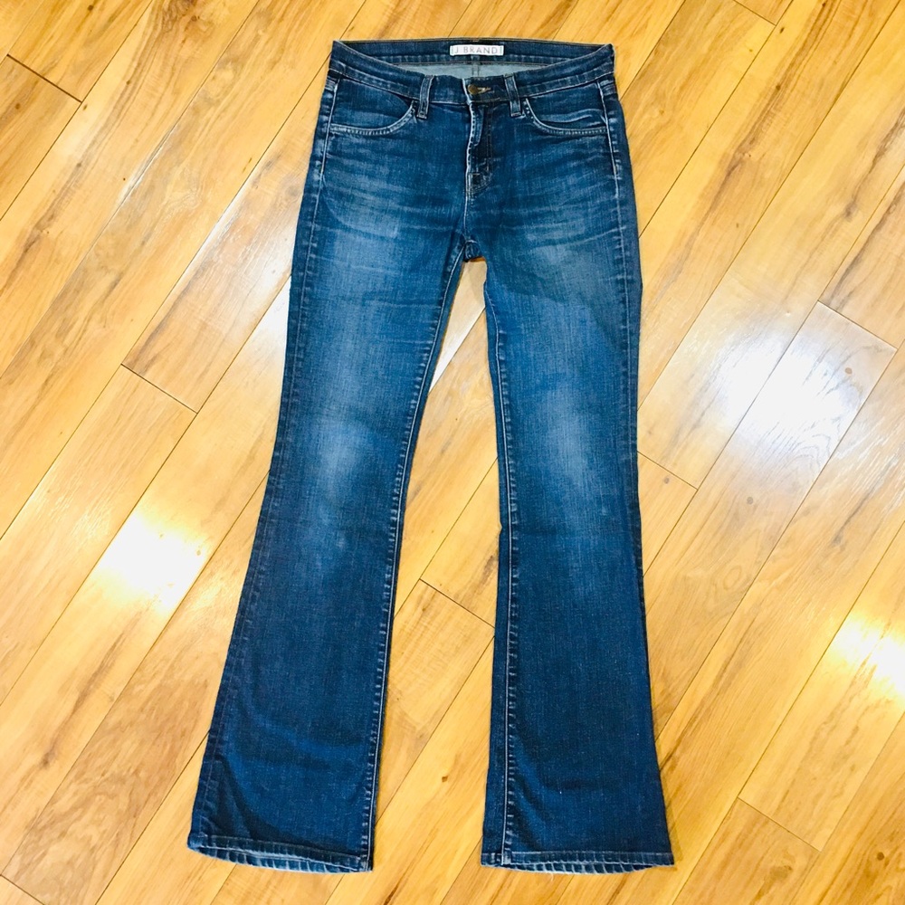 J brand Lexington boot cut denim blue jeans distressed style mid rise st…